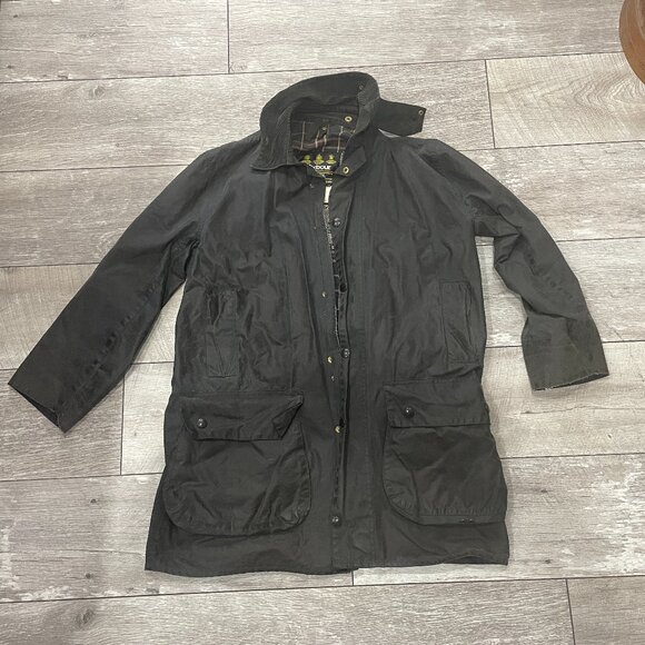* SOLD * Vintage BARBOUR Border Wax Jacket Parka 102cm / C40 Blue - Picture 1 of 8